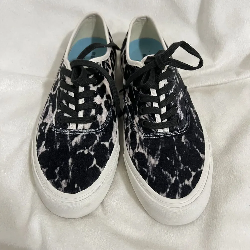 SeaVees for J Crew Shoes Womens Size 9 Black White Velvet Animal Print Sneakers